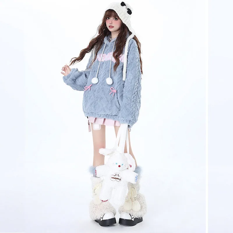 Kawaii Sweet Blue Lamb Wool Hooded Sweatshirt