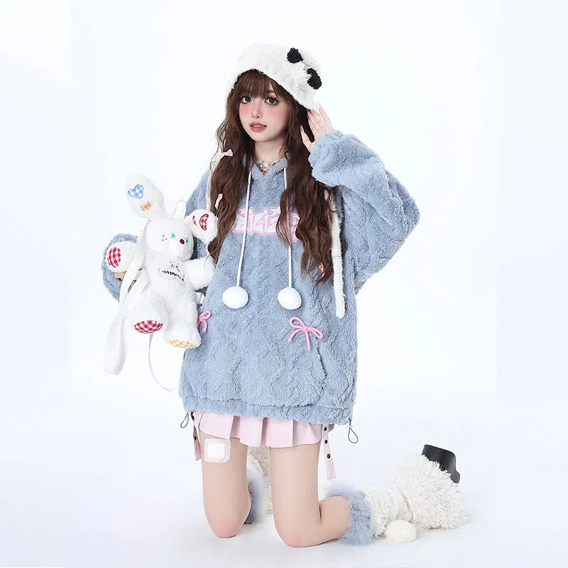 Kawaii Sweet Blue Lamb Wool Hooded Sweatshirt