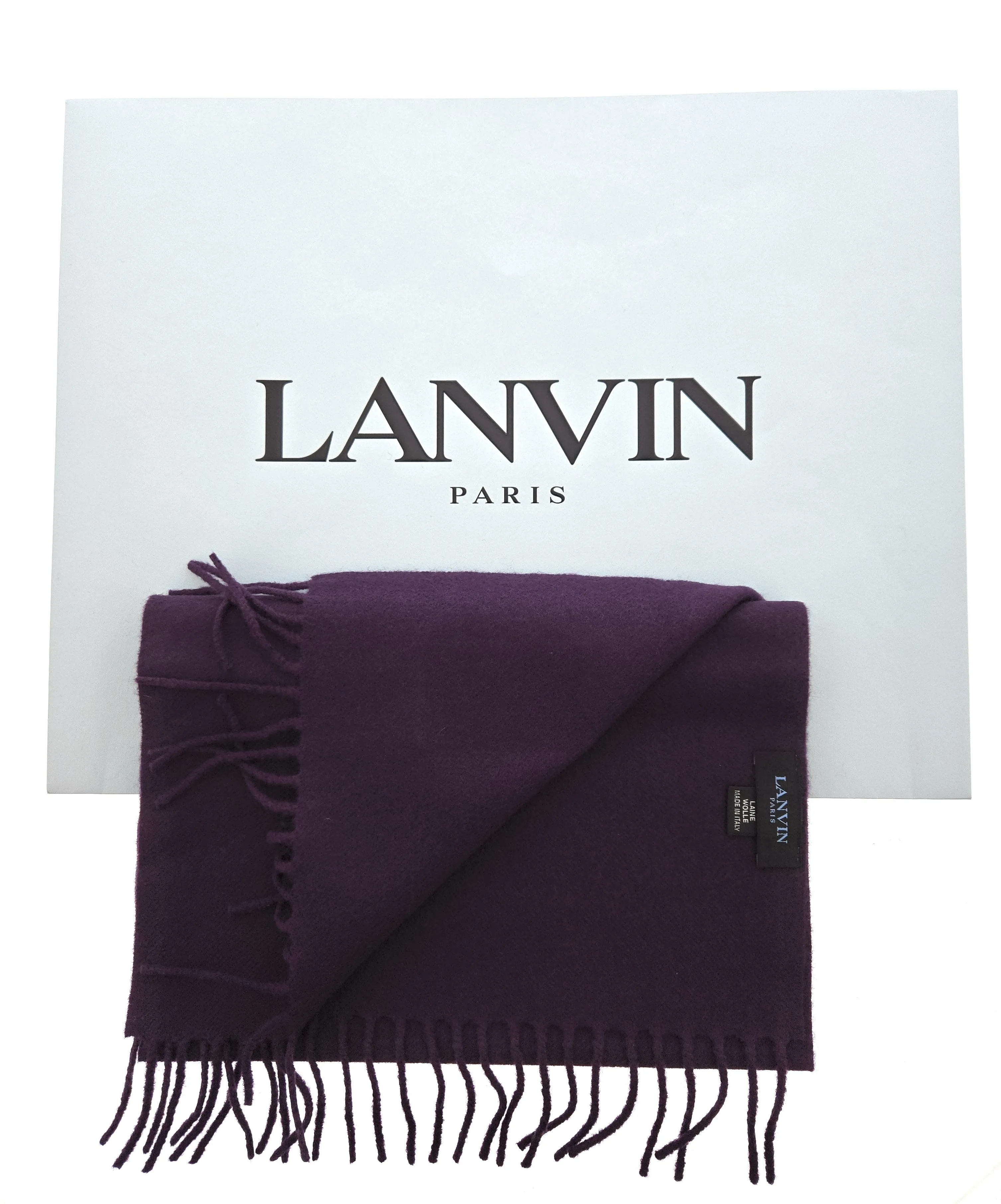 Lanvin Soft Luxurious Pure Wool Purple Fringe Scarf