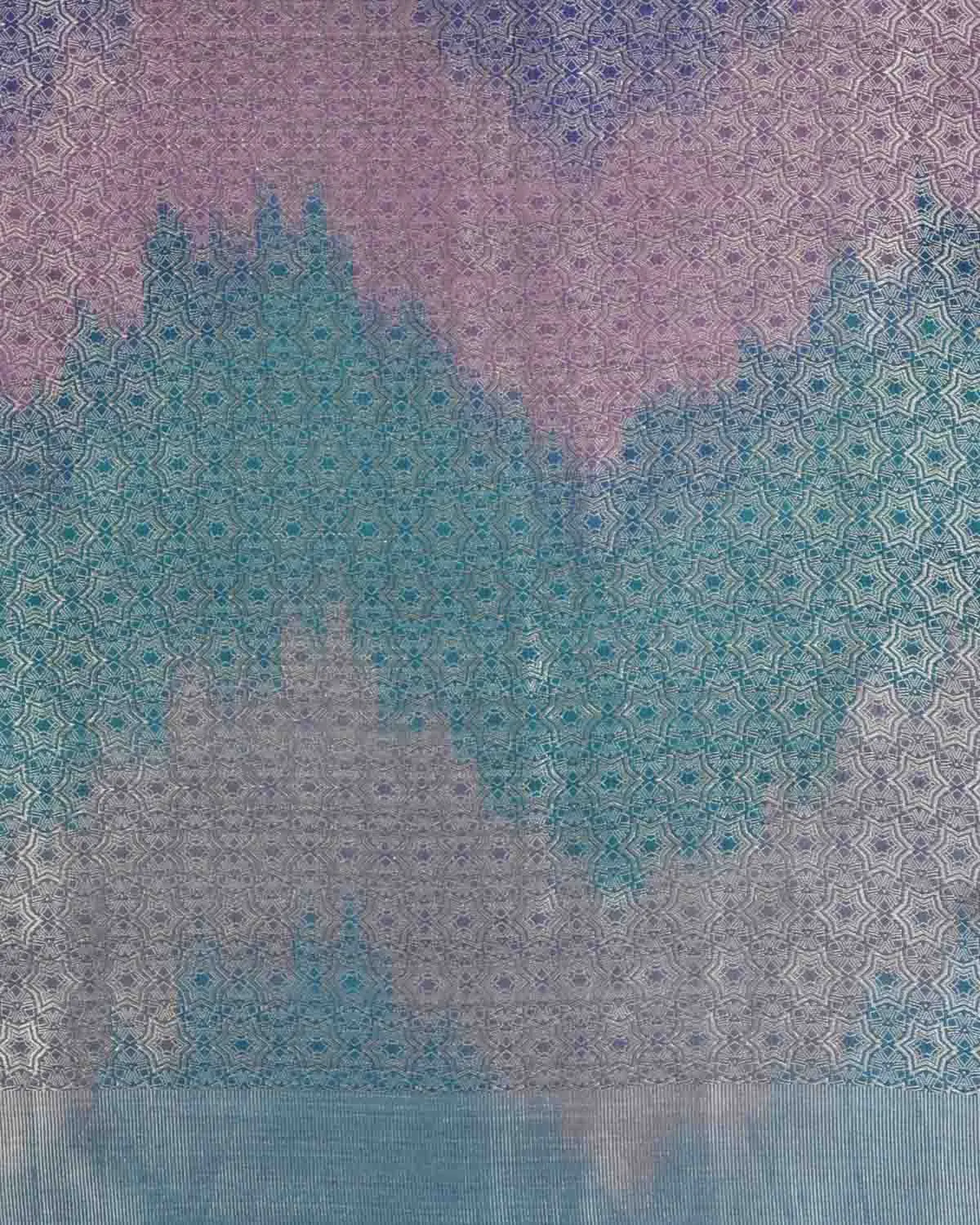Multi-color Banarasi Silver Zari Kaleidoscopic Stars Brocade Handwoven Silk Wool Scarf 72"x22"