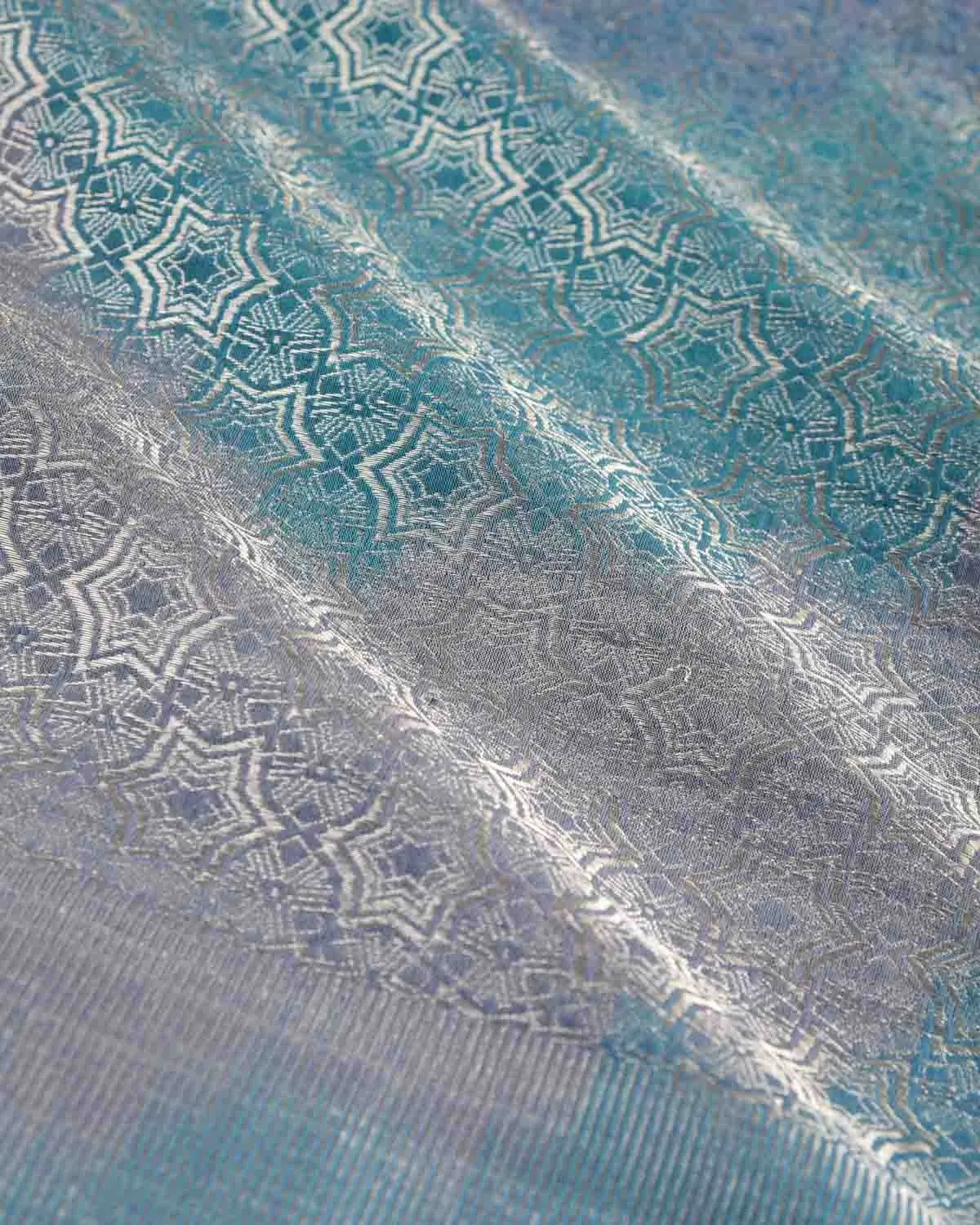 Multi-color Banarasi Silver Zari Kaleidoscopic Stars Brocade Handwoven Silk Wool Scarf 72"x22"