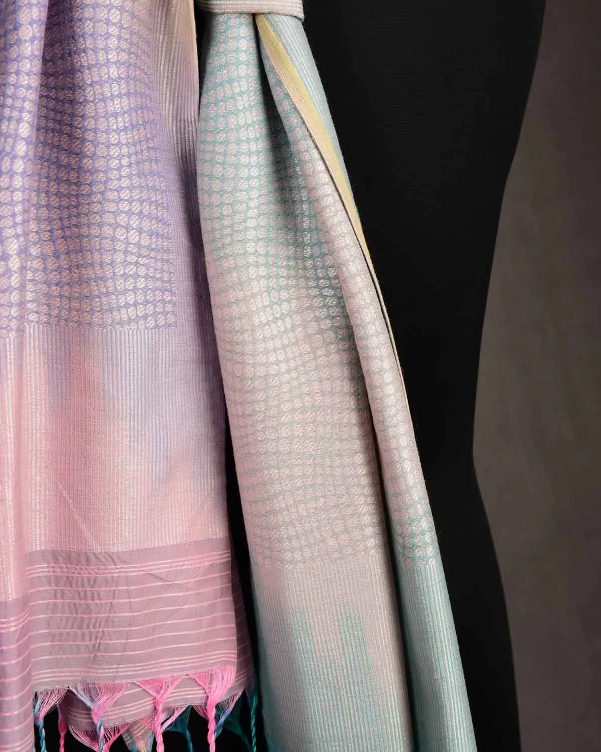 Multi-color Metallic Python Stripes Brocade Handwoven Silk Wool Scarf 80"x22"