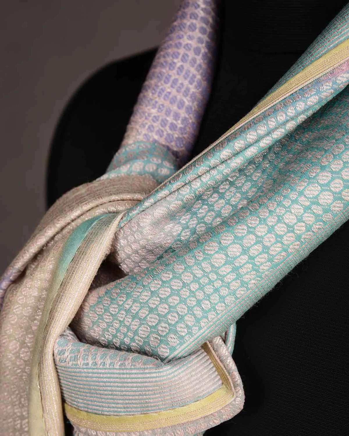 Multi-color Metallic Python Stripes Brocade Handwoven Silk Wool Scarf 80"x22"