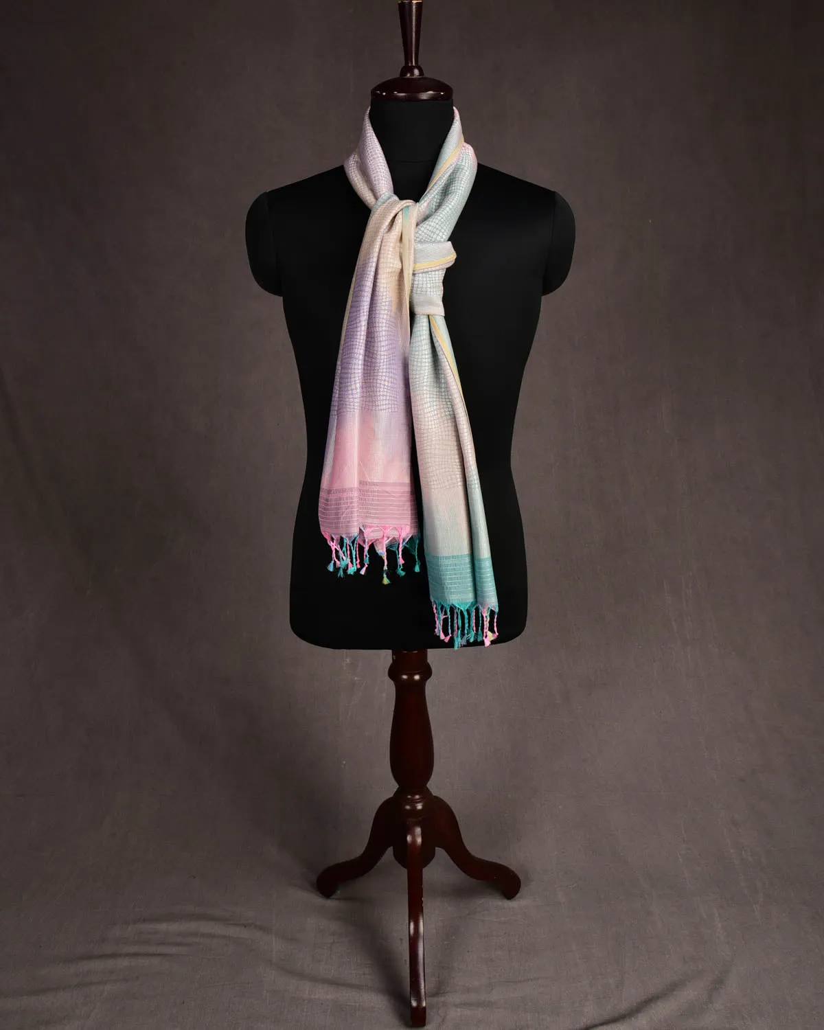 Multi-color Metallic Python Stripes Brocade Handwoven Silk Wool Scarf 80"x22"