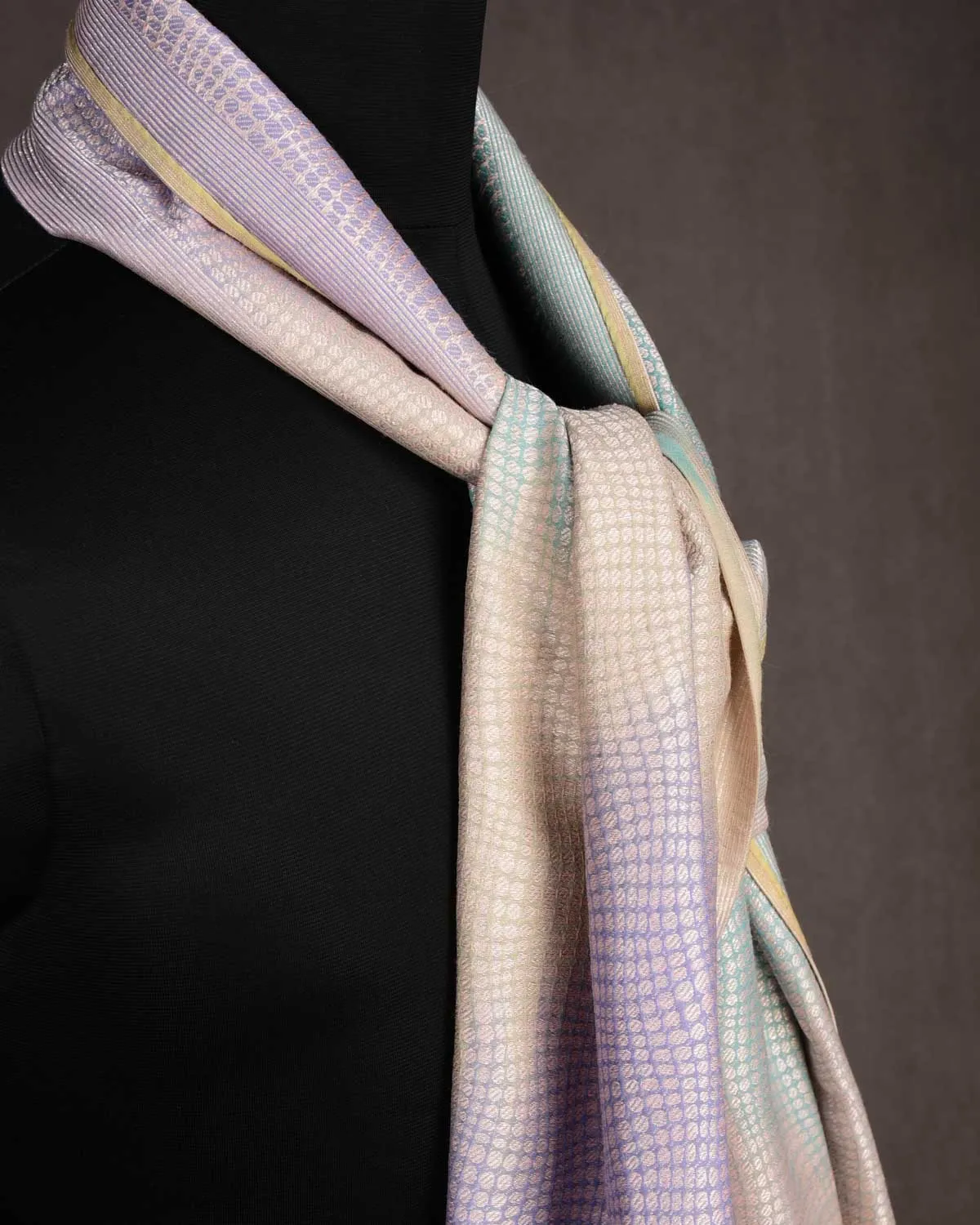 Multi-color Metallic Python Stripes Brocade Handwoven Silk Wool Scarf 80"x22"