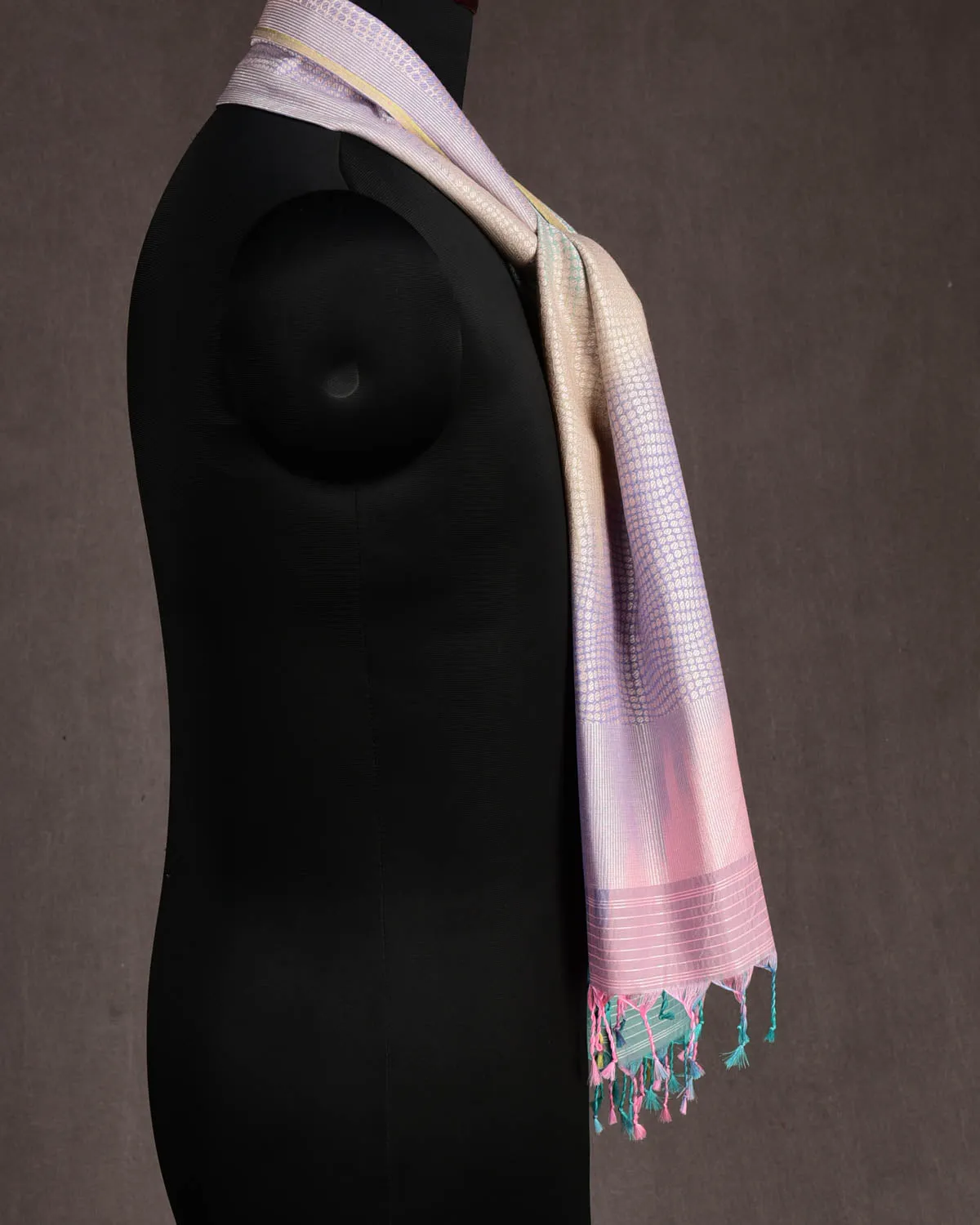 Multi-color Metallic Python Stripes Brocade Handwoven Silk Wool Scarf 80"x22"