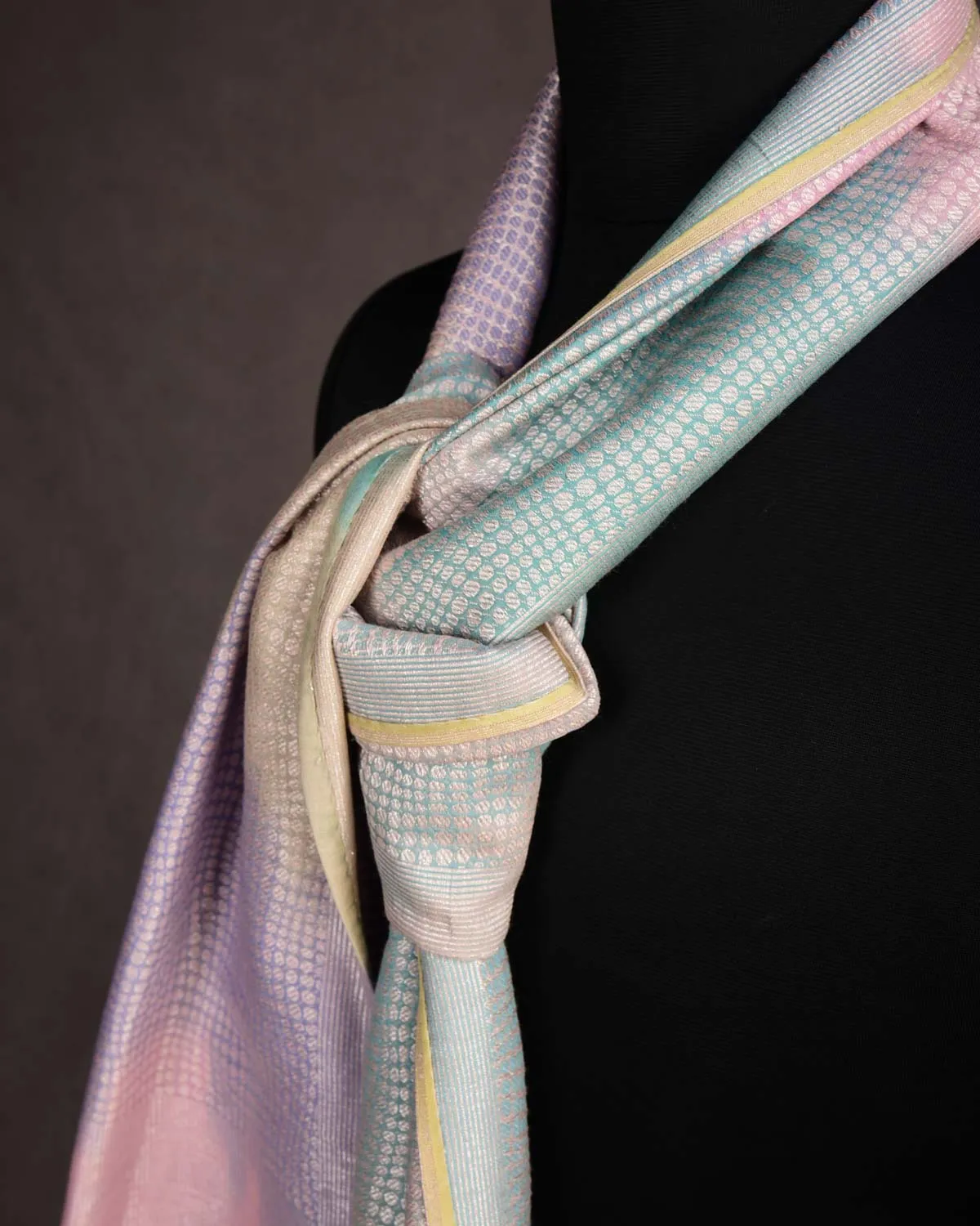 Multi-color Metallic Python Stripes Brocade Handwoven Silk Wool Scarf 80"x22"