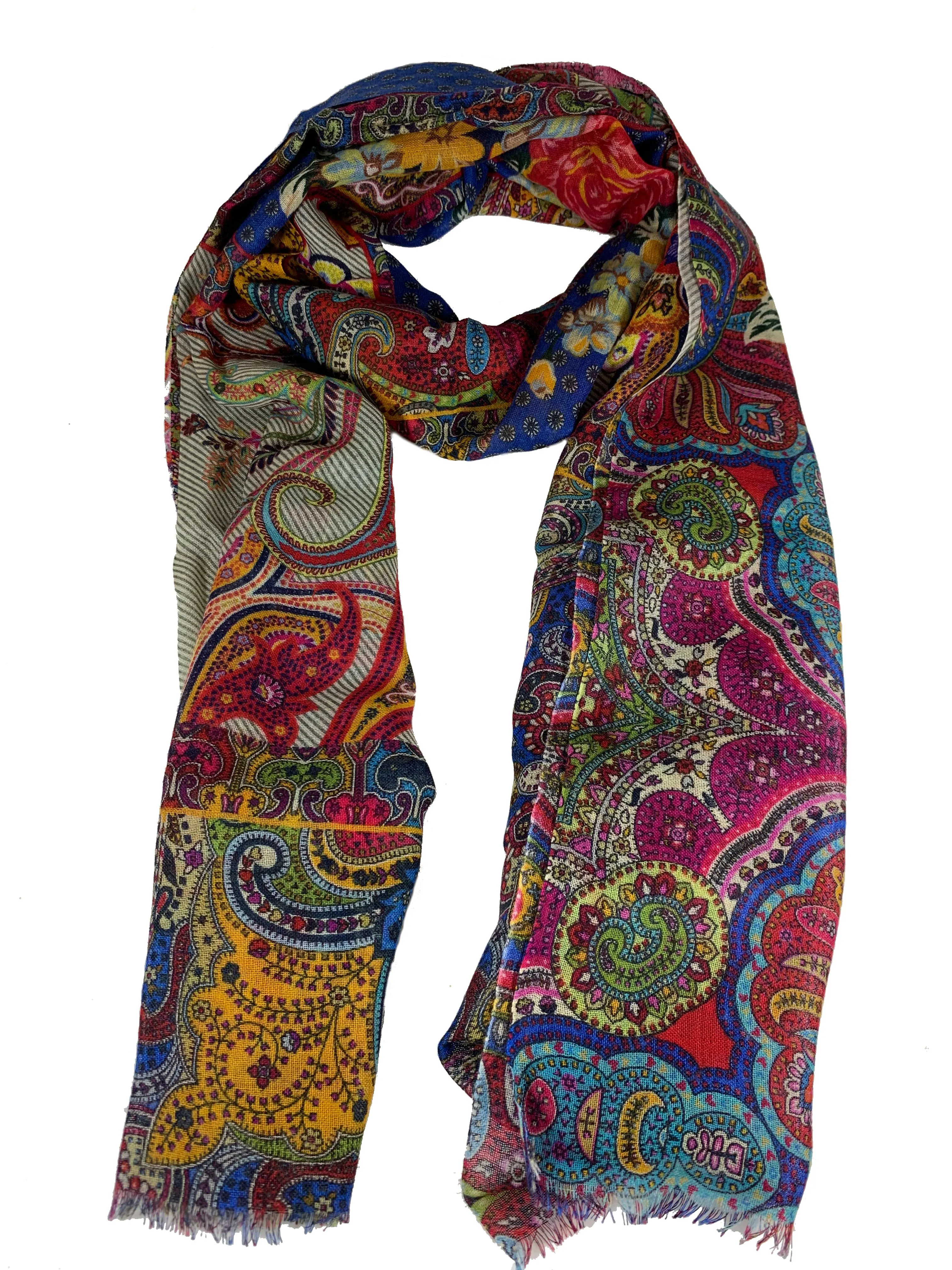 Multi Prints Wool Silk Scarf/ Shawl
