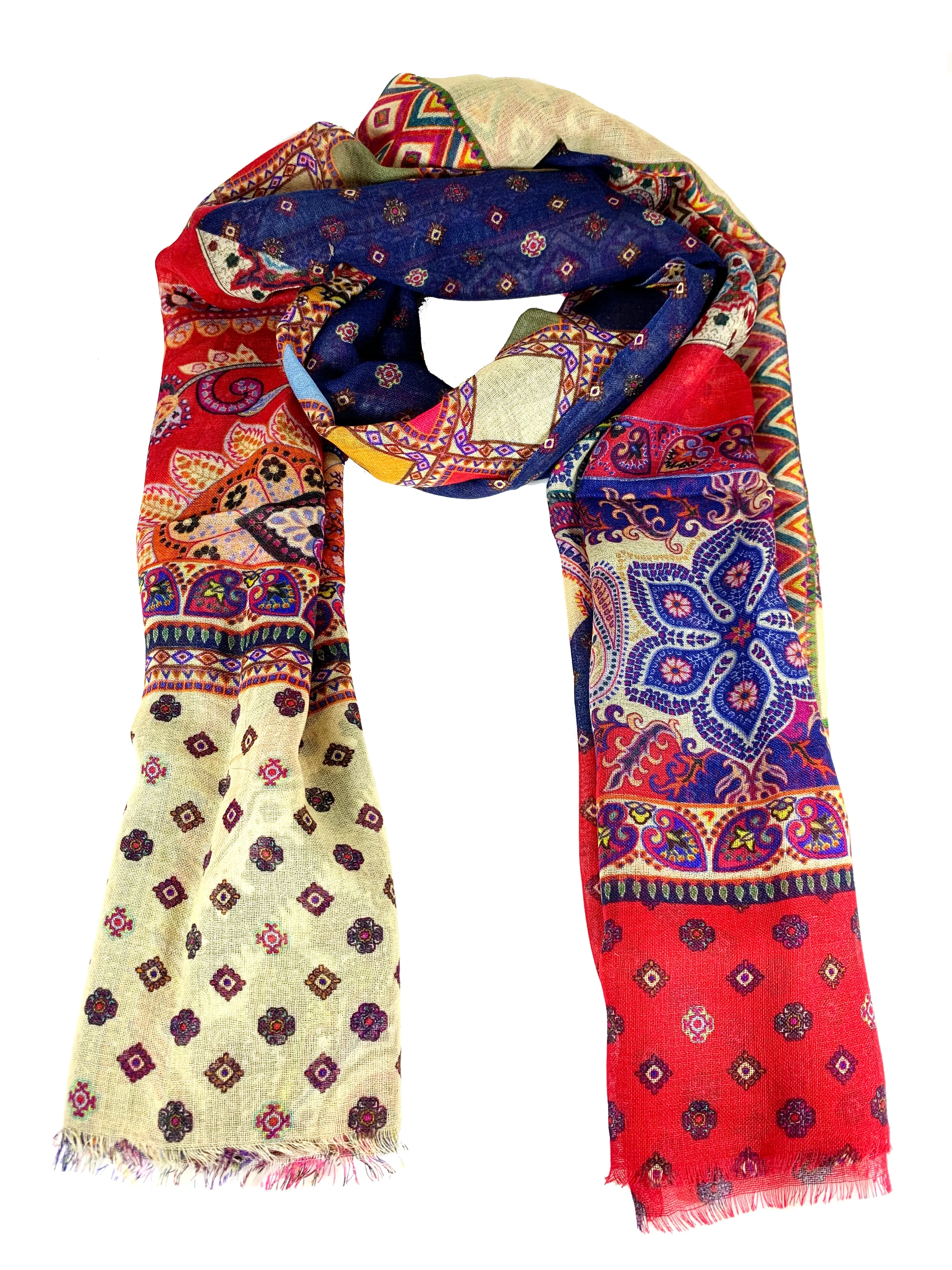 Multi Prints Wool Silk Scarf/ Shawl