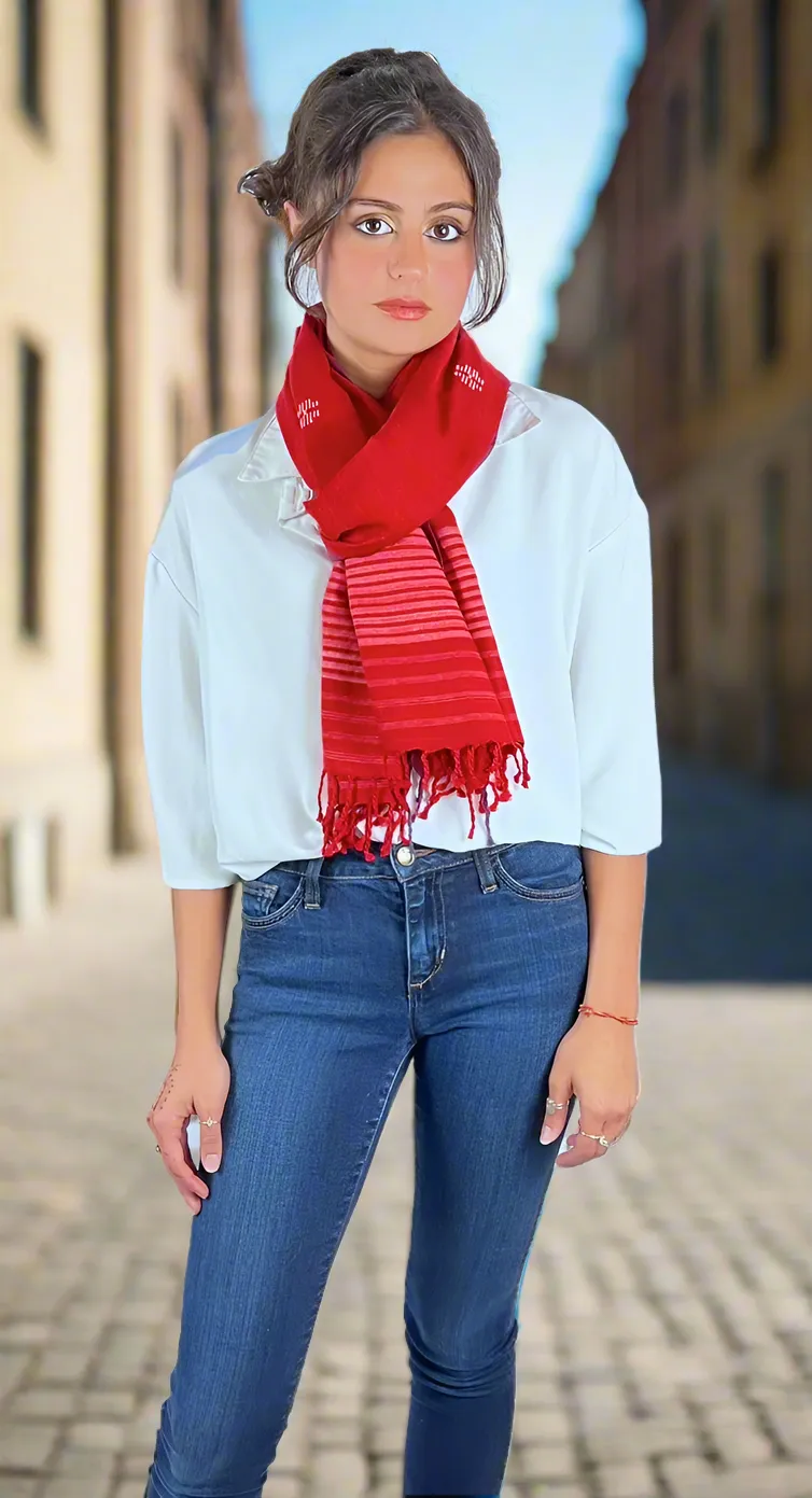 Scarlet Peace Silk & Cotton Scarf (Vegan)