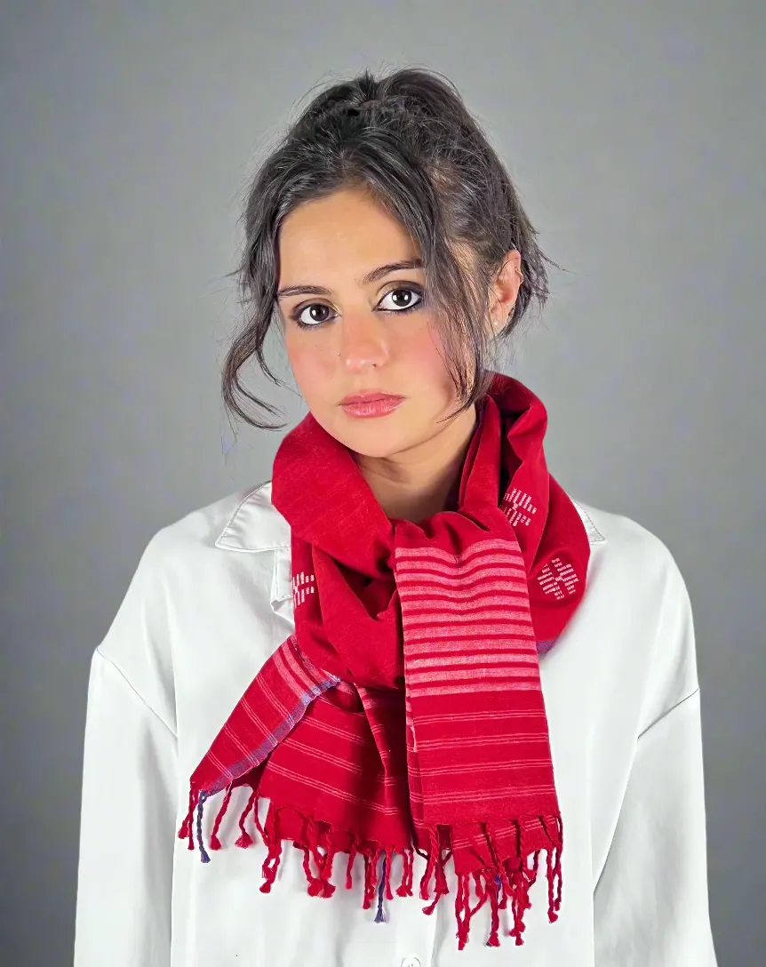 Scarlet Peace Silk & Cotton Scarf (Vegan)