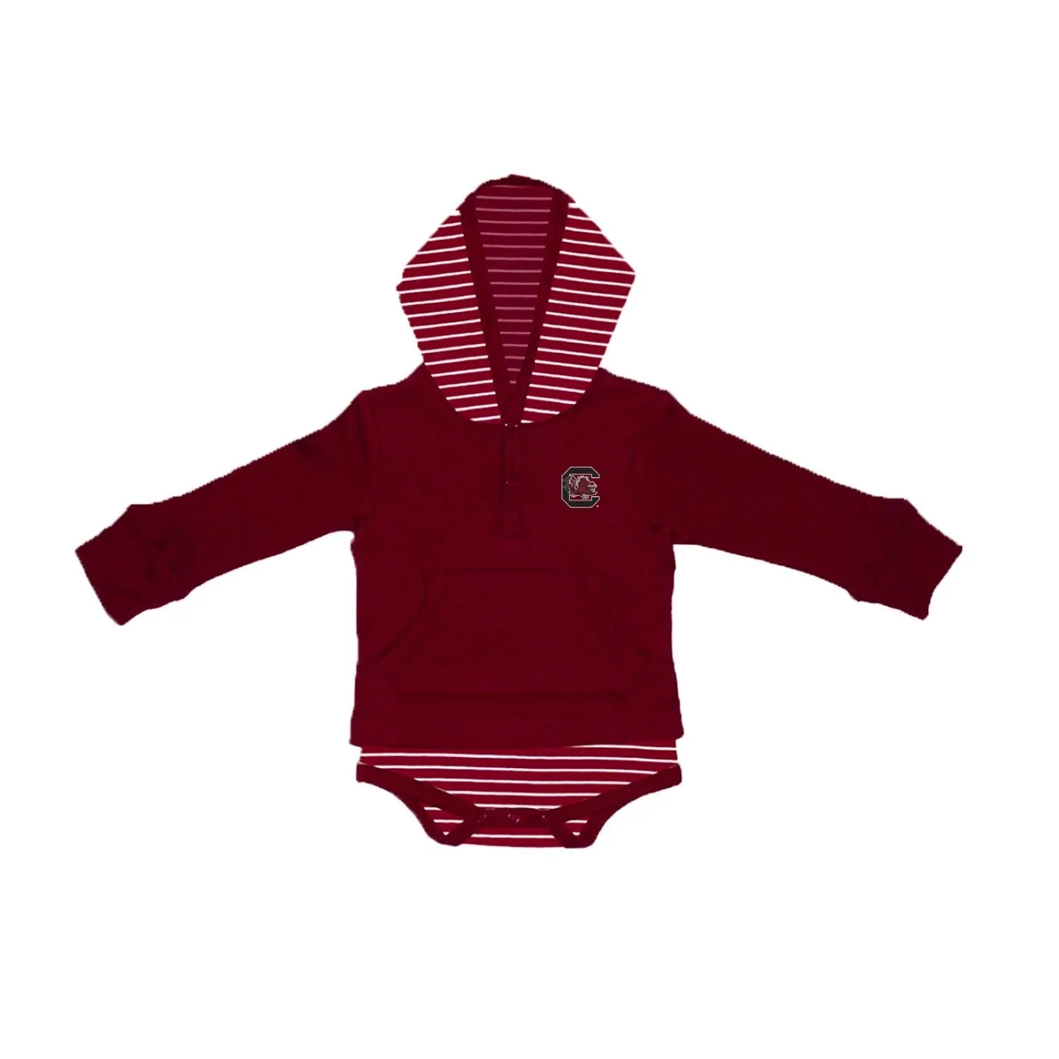 SOUTH CAROLINA GAMECOCKS GARNET AND WHITE HOODED ONESIE