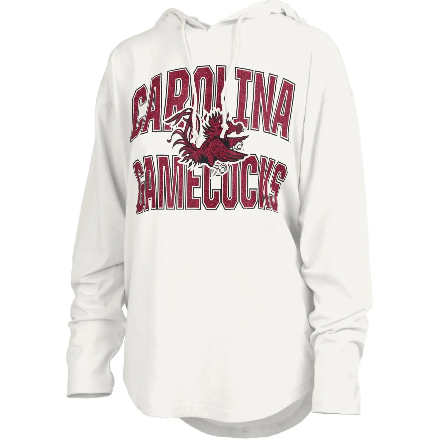 SOUTH CAROLINA GAMECOCKS WHITE MAX GLITTER LONG SLEEVE HOODED TEE