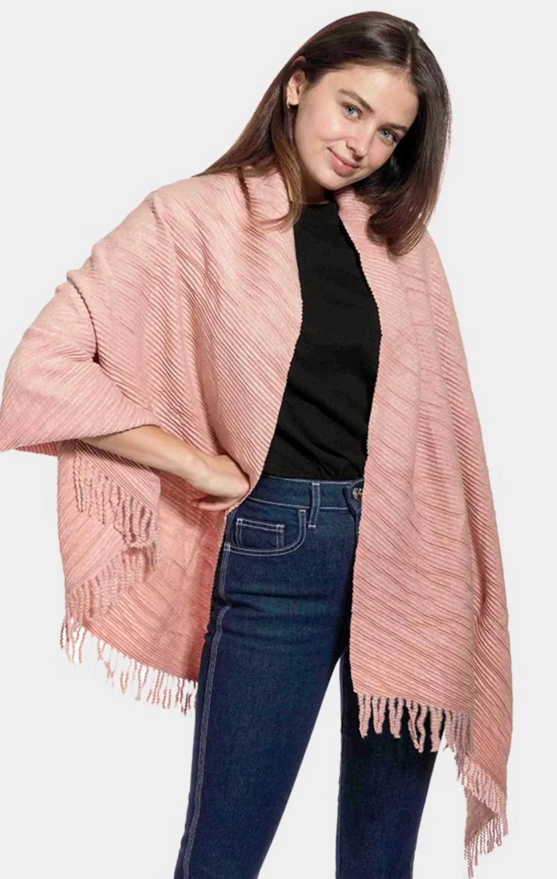 Striped Pattern Wool Mix   Fringe  Scarf
