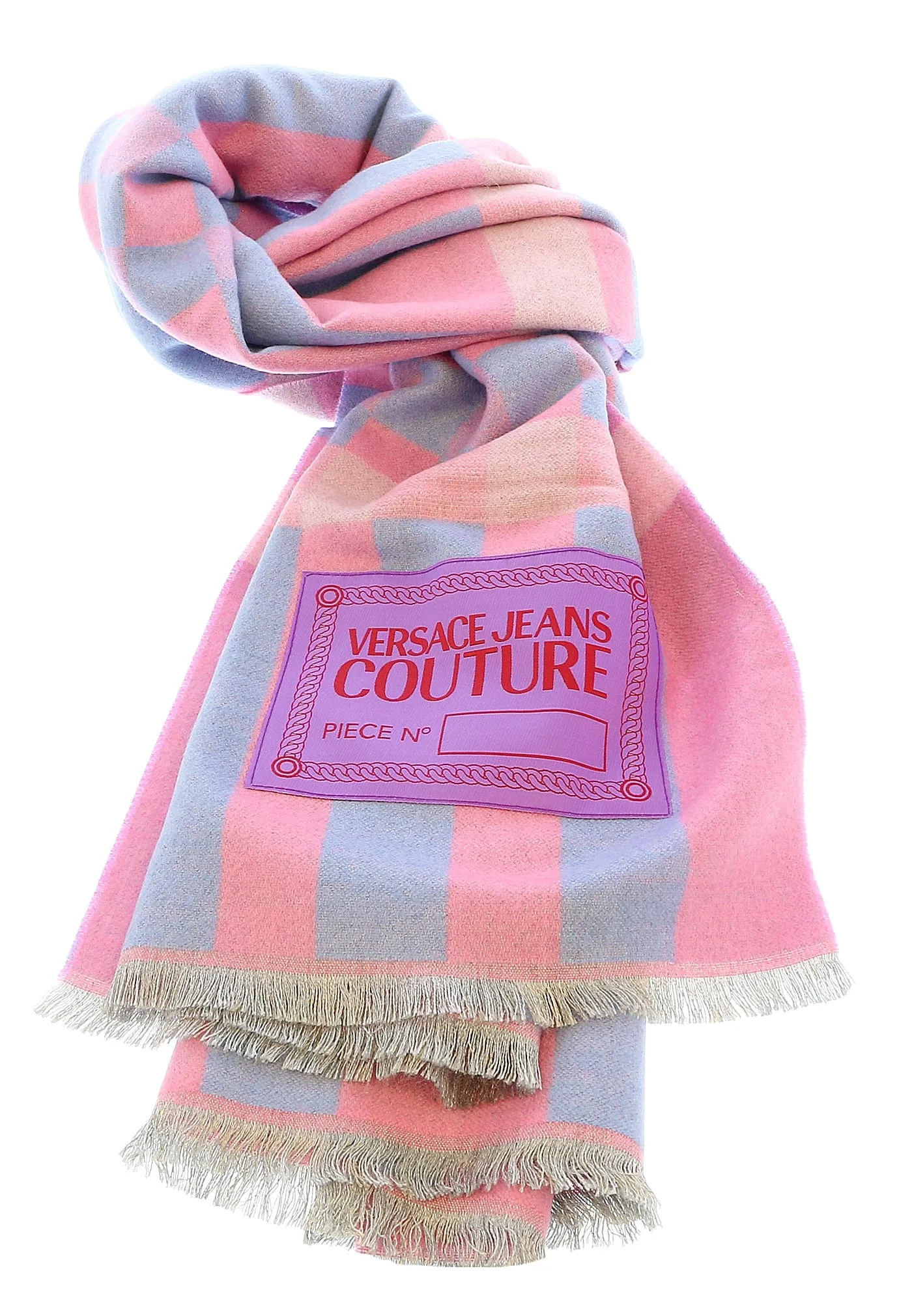 Versace Jeans Couture Pink Checkered Pattern Scarf