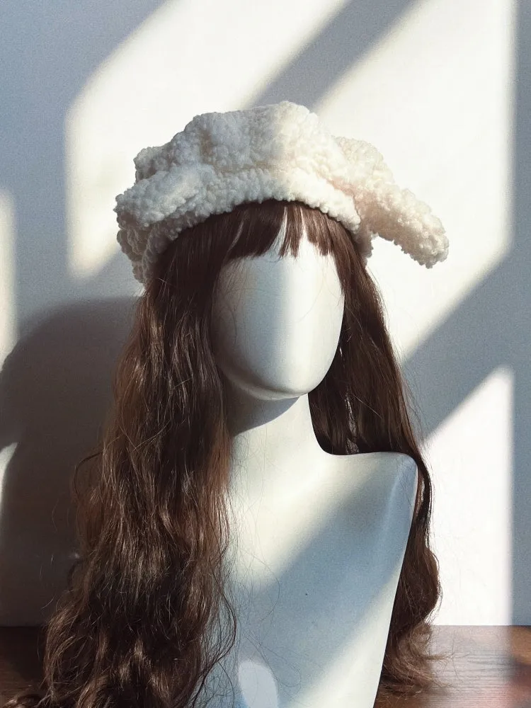 White / Black / Red / Brown Fleece Animal Ears Winter Beret